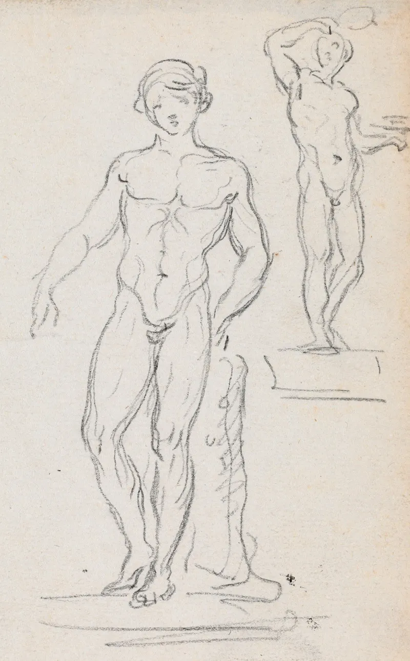 Two Statues Of Male Nudes Wall Art by Hubert Robert - High-Resolution Digital Print