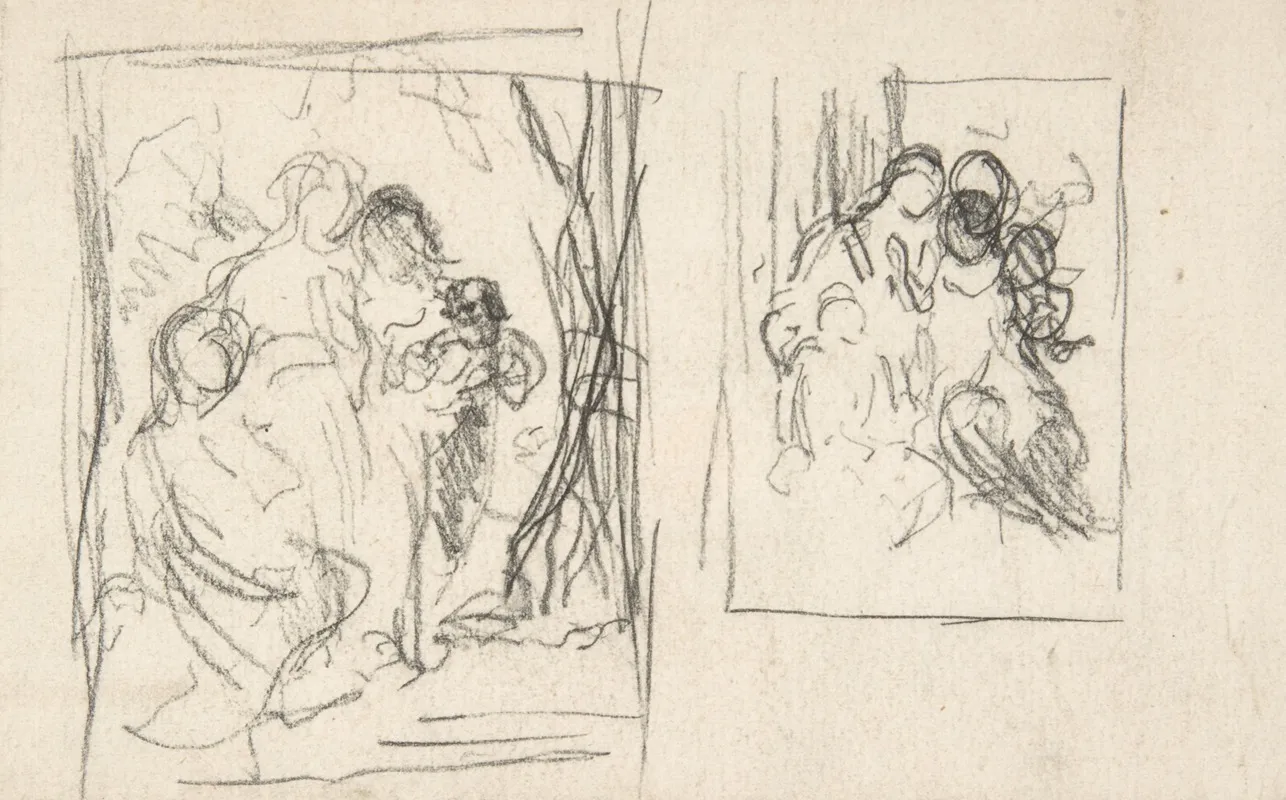 Two Studies For A Figure Composition Including Three Women And A Child