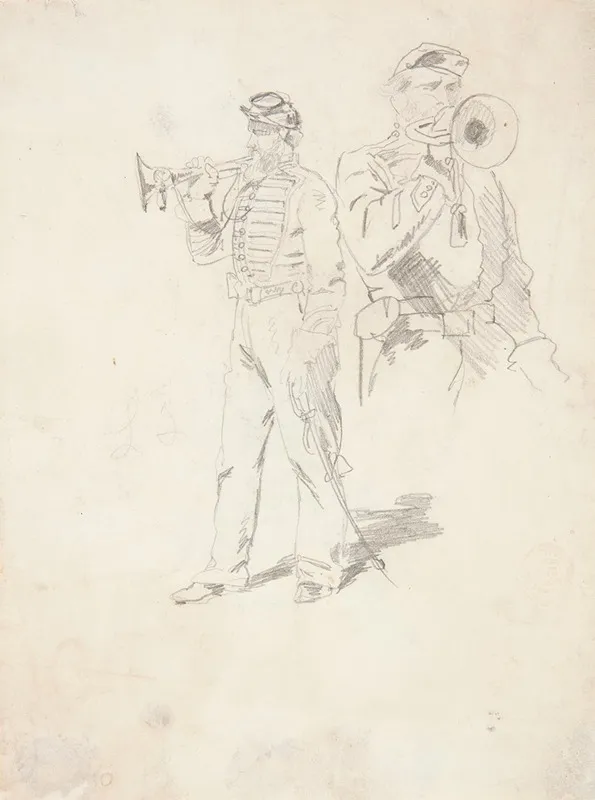 Two Studies Of A Bugler Wall Art by Winslow Homer - High-Resolution Digital Print