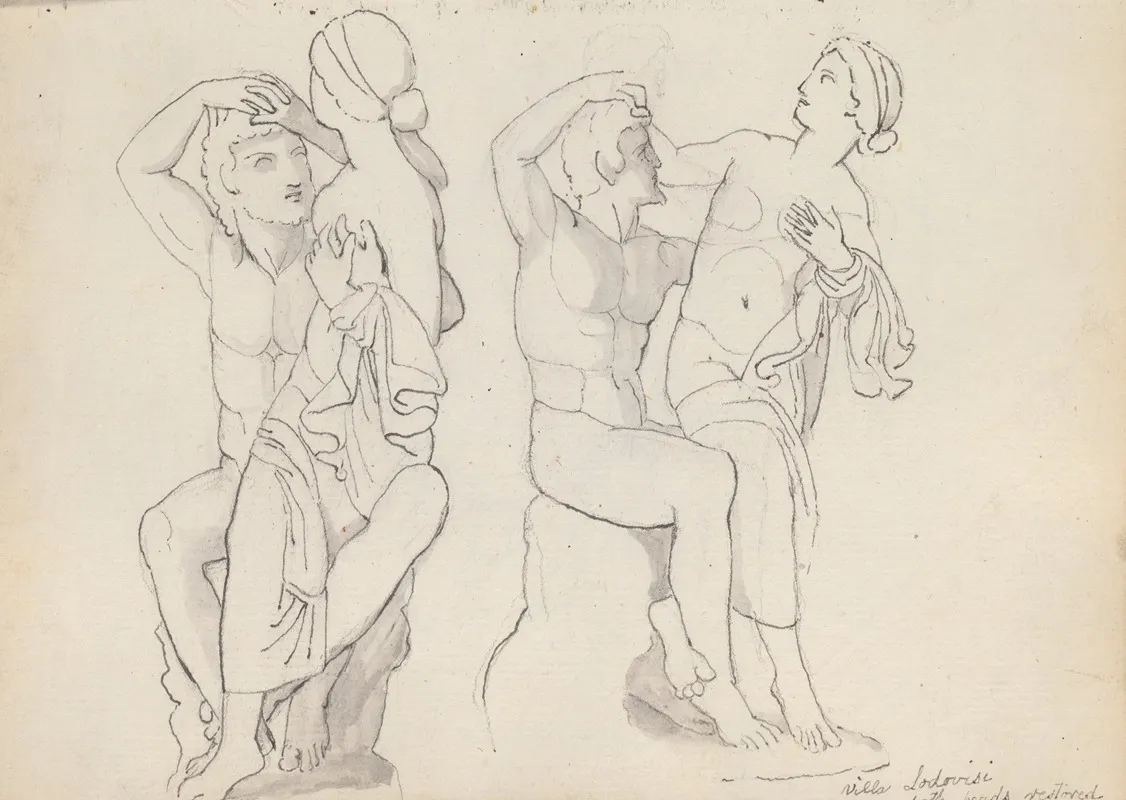Two Studies Of The Seated Satyr And Nymph Villa Ludovisi Rome