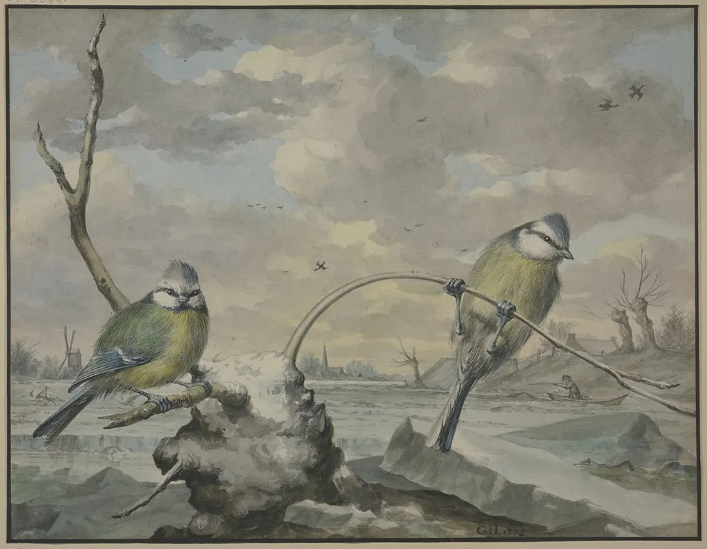 Two Tits In The Winter Wall Art by Gijsbertus Haasbroek - High-Resolution Digital Print
