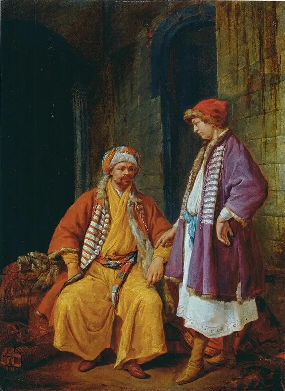 Two Turkish Merchants Conversing Wall Art by Jacob Toorenvliet - High-Resolution Digital Print