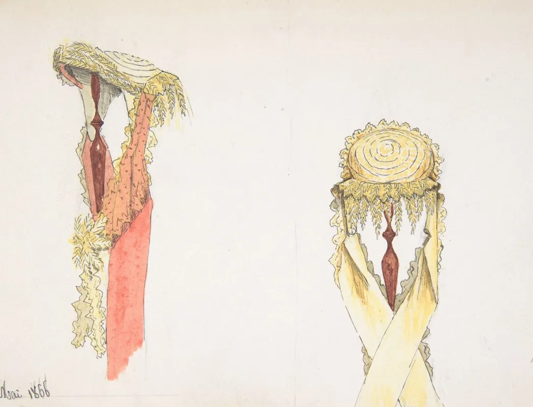 Two Views Side And Front Of A Hat On A Stand Wall Art by Auguste Félix - High-Resolution Digital Print
