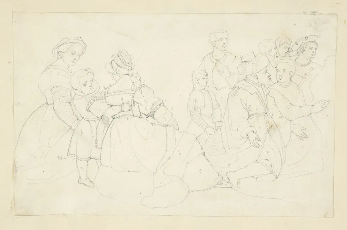 Two Women And A Boy And A Group Of Men And Boys