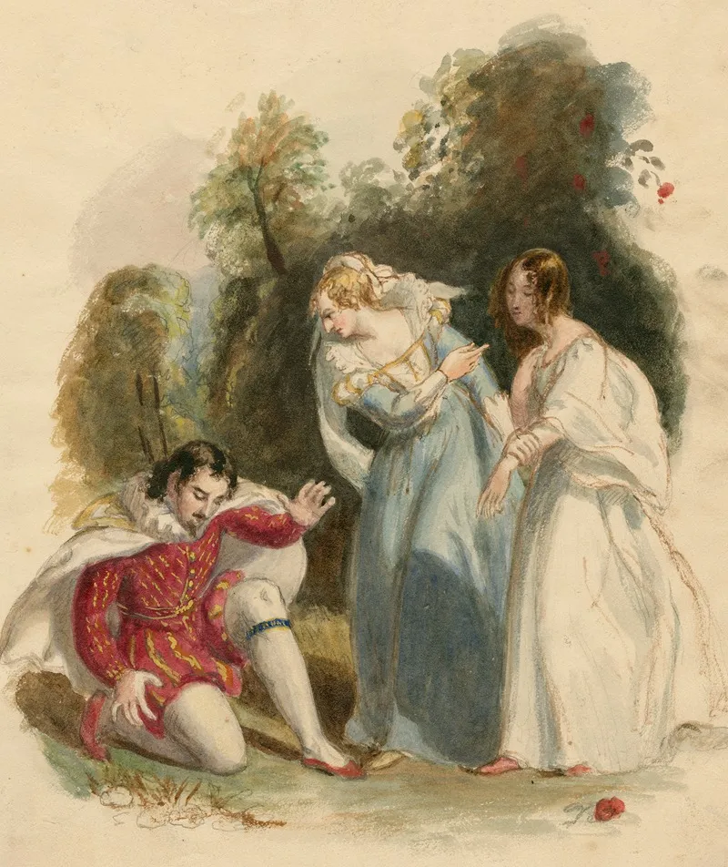 Two Women And A Man In Elizabethan Dress 2 Wall Art by Joseph Kenny Meadows - High-Resolution Digital Print