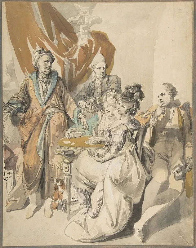 Two Women And Three Men Playing Cards Wall Art by Johann Eleazar Schenau - High-Resolution Digital Print