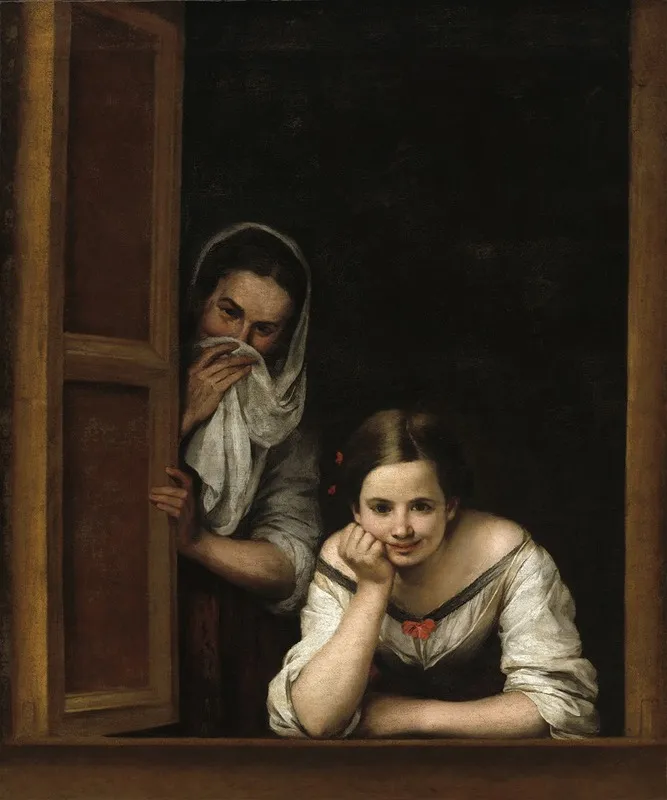 Two Women At A Window Wall Art by Bartolomé Estebán Murillo - High-Resolution Digital Print