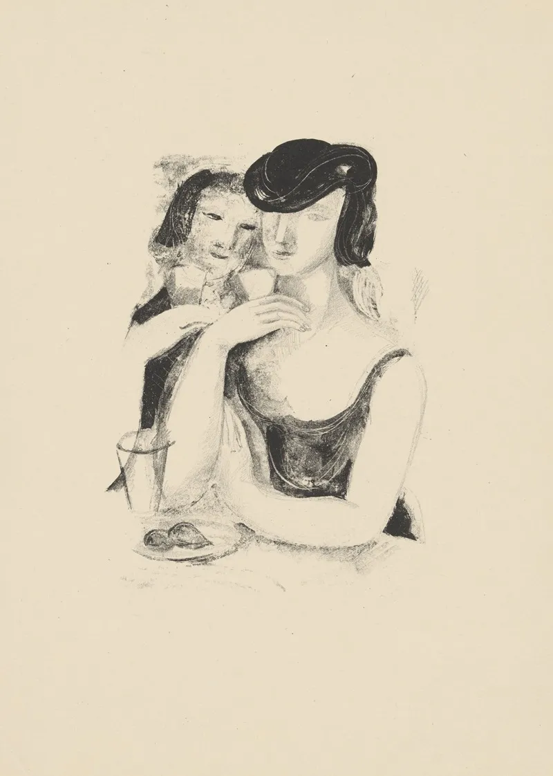 Two Women Drinking Wall Art by Jean-Louis Boussingault - High-Resolution Digital Print