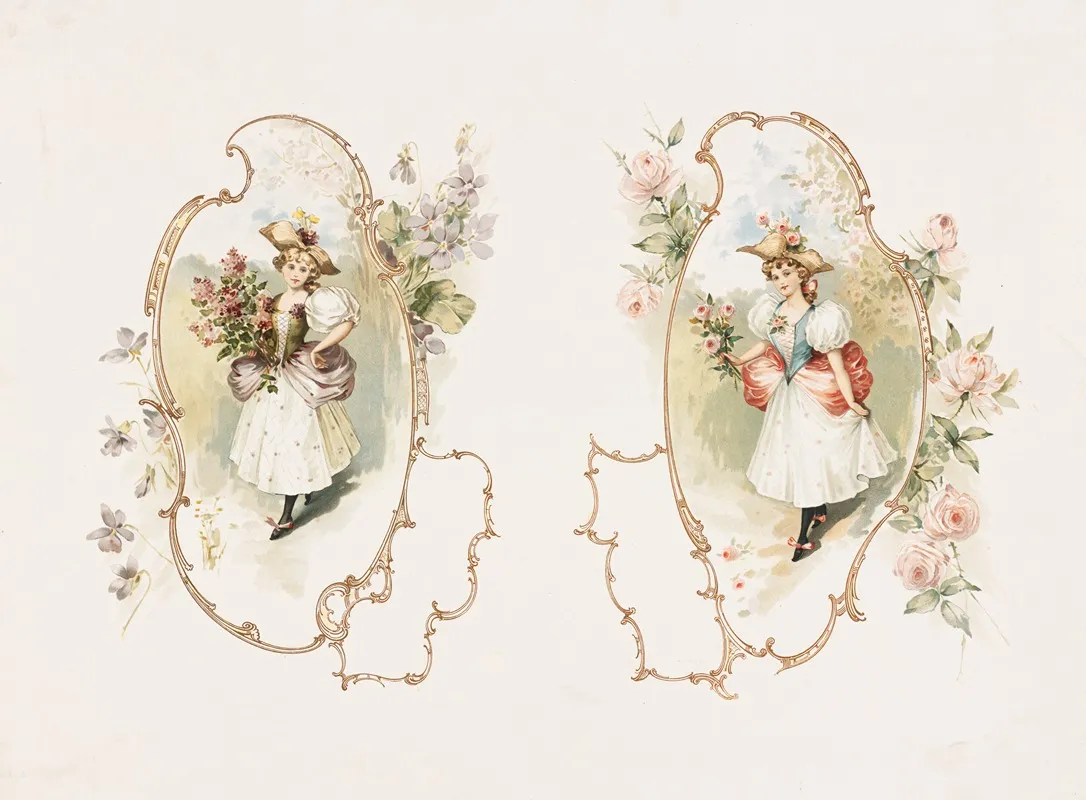Two Women Enframed With Flowers