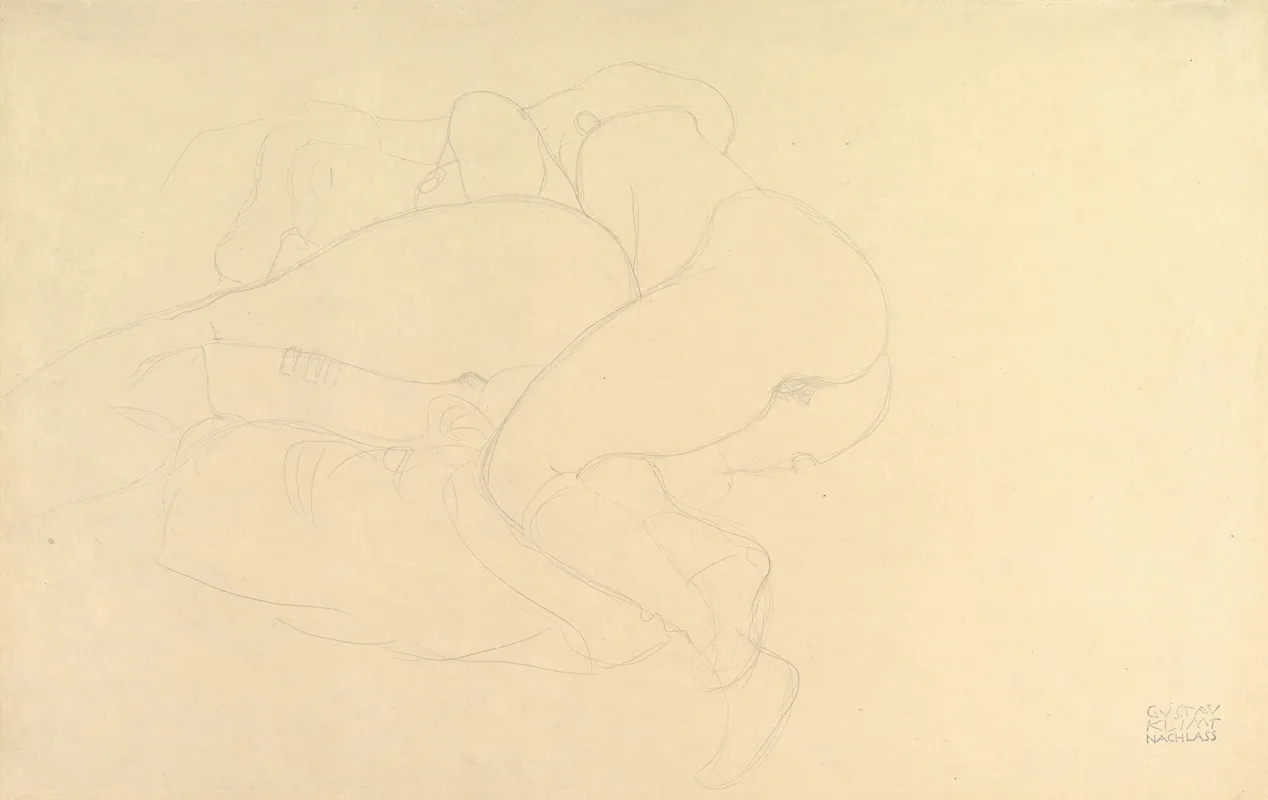 Two Women Friends Reclining Wall Art by Gustav Klimt - High-Resolution Digital Print