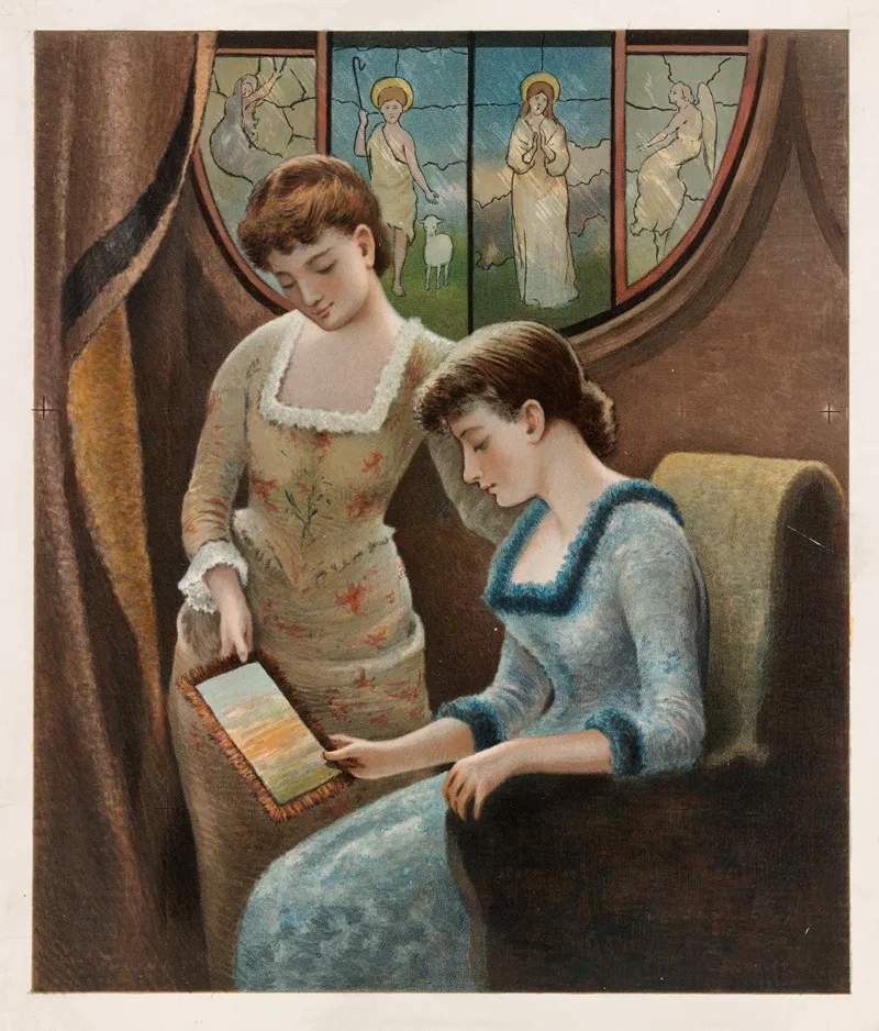 Two Women Looking At Fringed Card