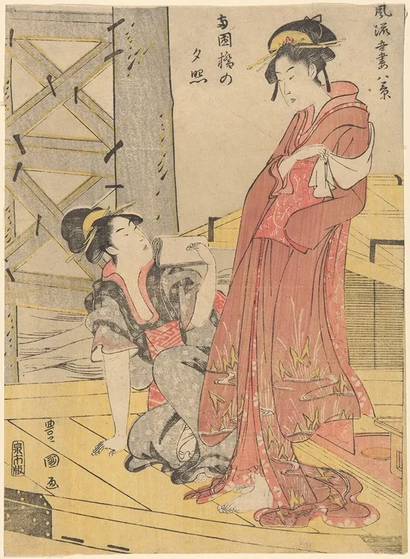 Two Women One On Floor Holding Letter Wall Art by Toyokuni Utagawa - High-Resolution Digital Print