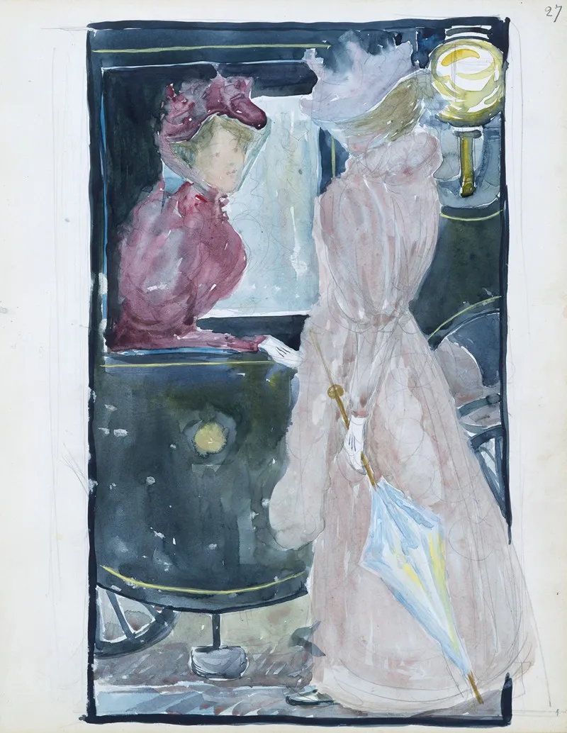 Two Women Stopping To Converse With An Acquaintance Riding In A Carriage 2 Wall Art by Maurice Prendergast - High-Resolution Digital Print