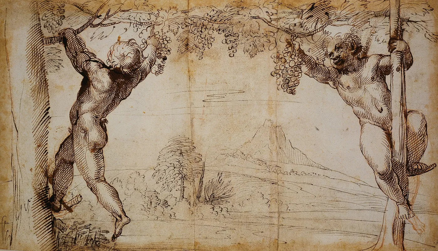 Two Young Satyrs Picking Grapes