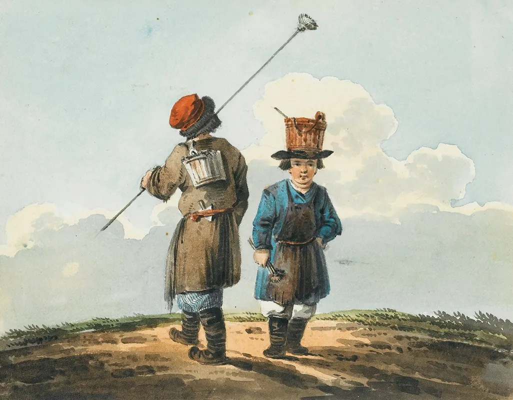 Two Young Street Vendors With Brushes And Buckets Wall Art by Karl Ivanovich Kollmann - High-Resolution Digital Print
