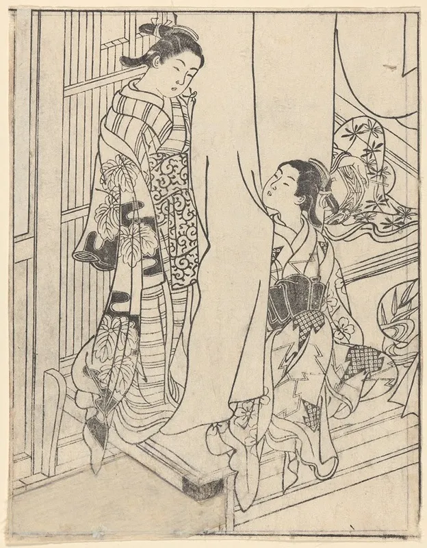 Two Young Women Wall Art by Sukenobu Ishigawa - High-Resolution Digital Print