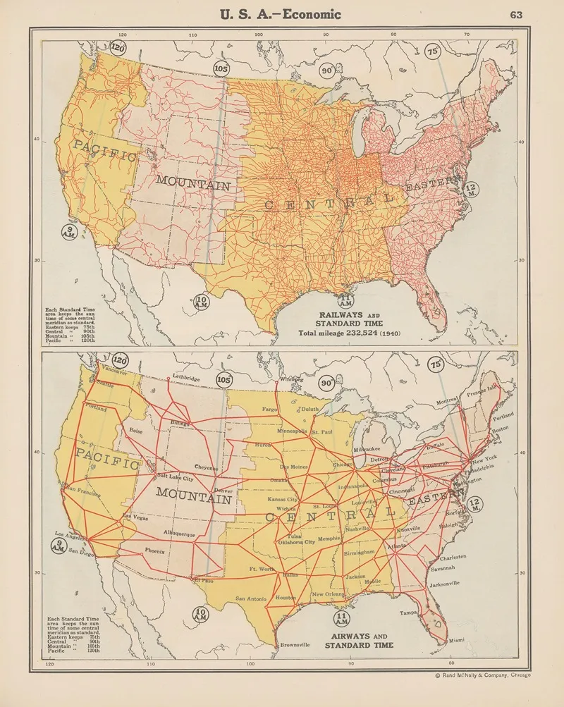U S A Economic Railways Airways And Standard Time Wall Art by John Paul Goode - High-Resolution Digital Print