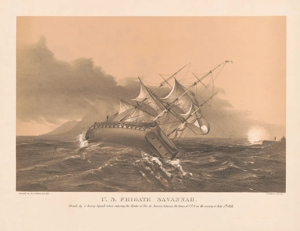 U S Frigate Savennah Struck By A Heavy Squall When Entering The Harbor Of Rio De Janeiro Between The Hours Of 7 8 On The Evening Of July 5th 1856 Wall Art by Graphic Co. - High-Resolution Digital Print
