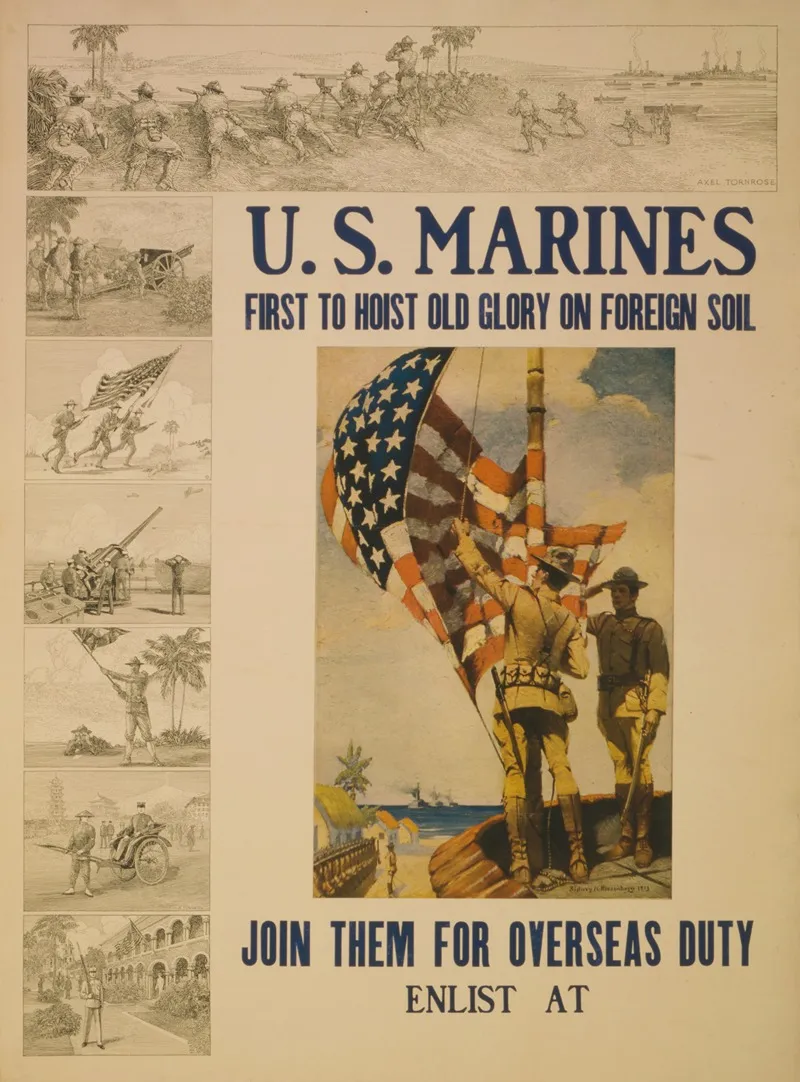 U S Marines First To Hoist Old Glory On Foreign Soil Join Them For Overseas Duty Wall Art by Sidney Riesenberg - High-Resolution Digital Print