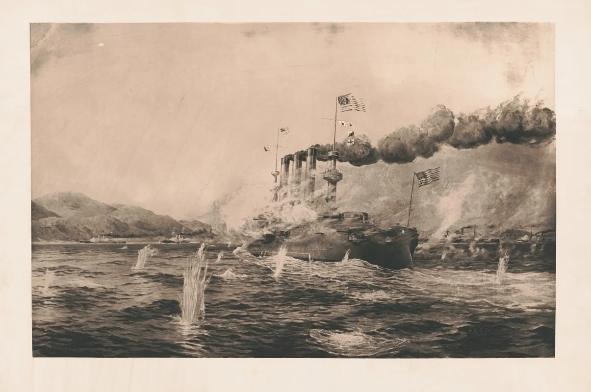 U S S Brooklyn At The Battle Of Santigo Wall Art by Arthur Radclyffe Dugmore - High-Resolution Digital Print