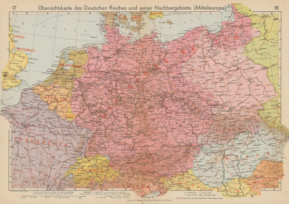 Ubersichtskarte Des Deutschen Reiches Und Seiner Nachbargebiete Mitteleuropa Wall Art by Wolfgang Preuss - High-Resolution Digital Print