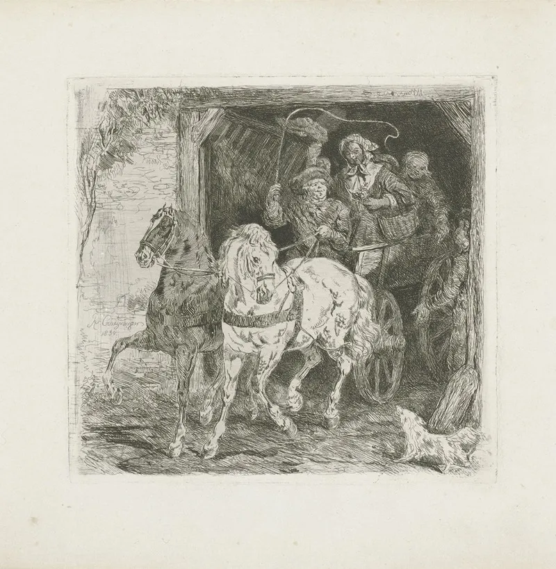 Uitrijdende Wagen Met Boeren