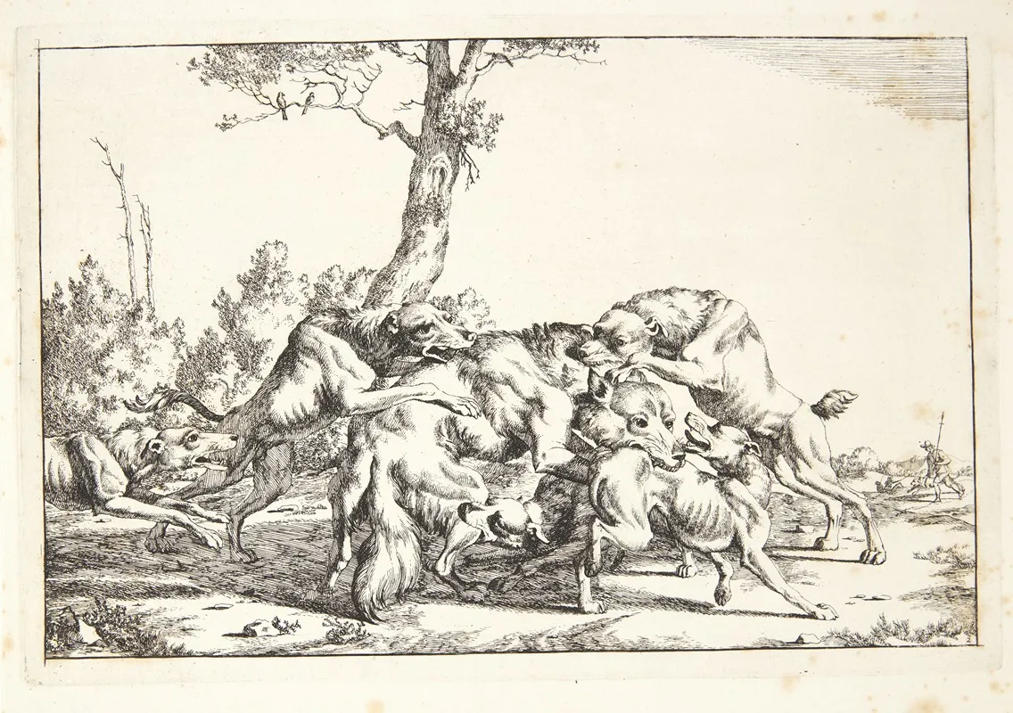 Ulv Der Angribes Af Fem Hunde Wall Art by Marcus de Bye - High-Resolution Digital Print