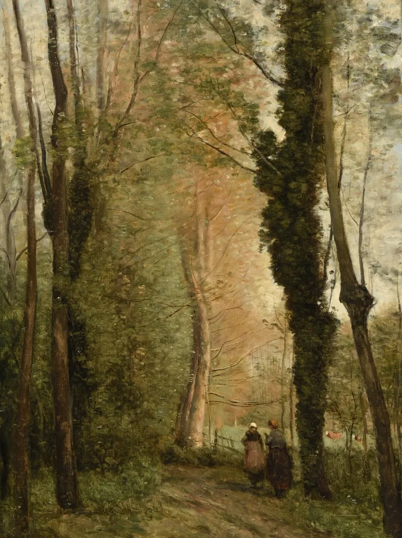 Un Chemin Sous Les Arbres Au Printemps by Jean-Baptiste-Camille Corot - High-Resolution Digital Print