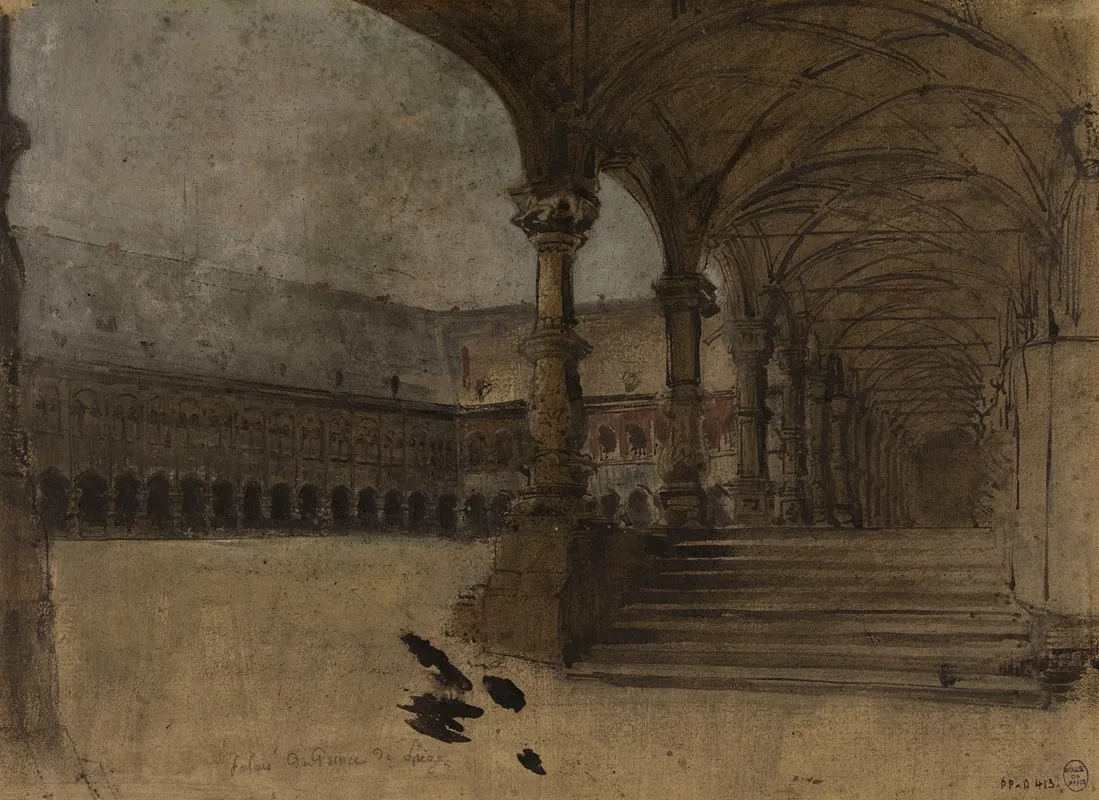 Un Cloitre Dans Une Cour De Palais Wall Art by Ignace François Bonhomme - High-Resolution Digital Print