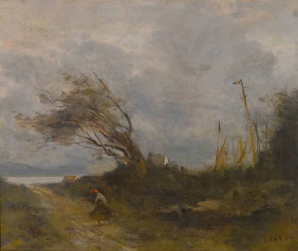 Un Coup De Vent Au Bord De La Mer Wall Art by Jean-Baptiste-Camille Corot - High-Resolution Digital Print