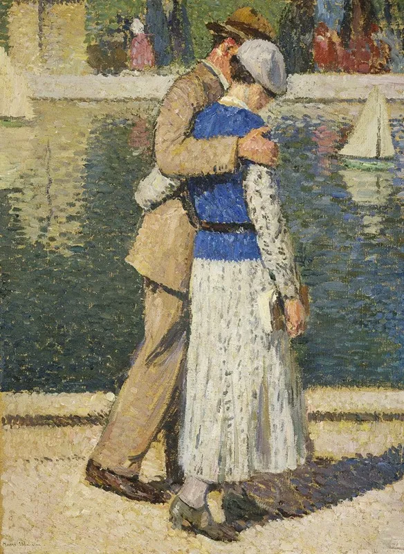 Un Couple Marchant Le Long Du Bassin Du Luxembourg Wall Art by Henri Martin - High-Resolution Digital Print