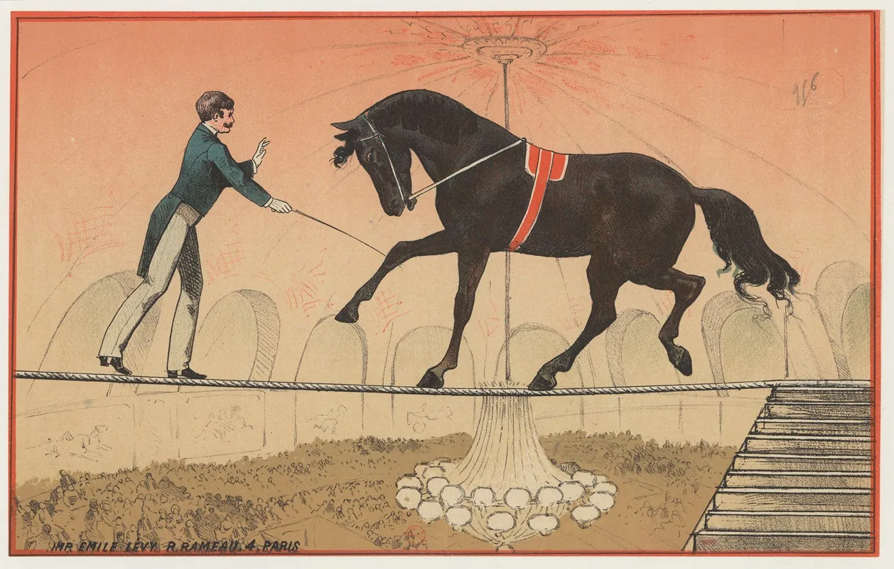Un Dompteur Et Un Cheval Sont Sur Un Fil Wall Art by Imp. Emile Lévy - High-Resolution Digital Print