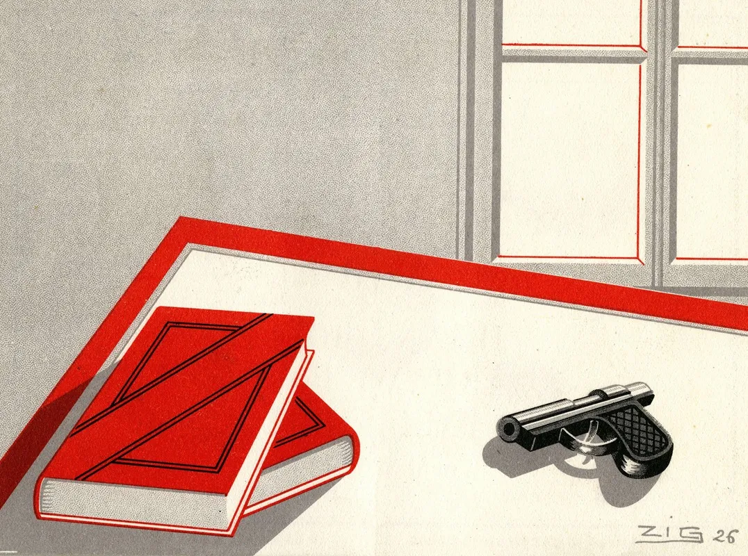Un Pistolet Et Des Livres Wall Art by Zig (Louis Gaudin) - High-Resolution Digital Print