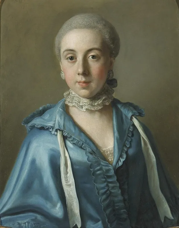 Un Portrait Dune Dame Avec Une Robe Bleue Et Col De Dentelle