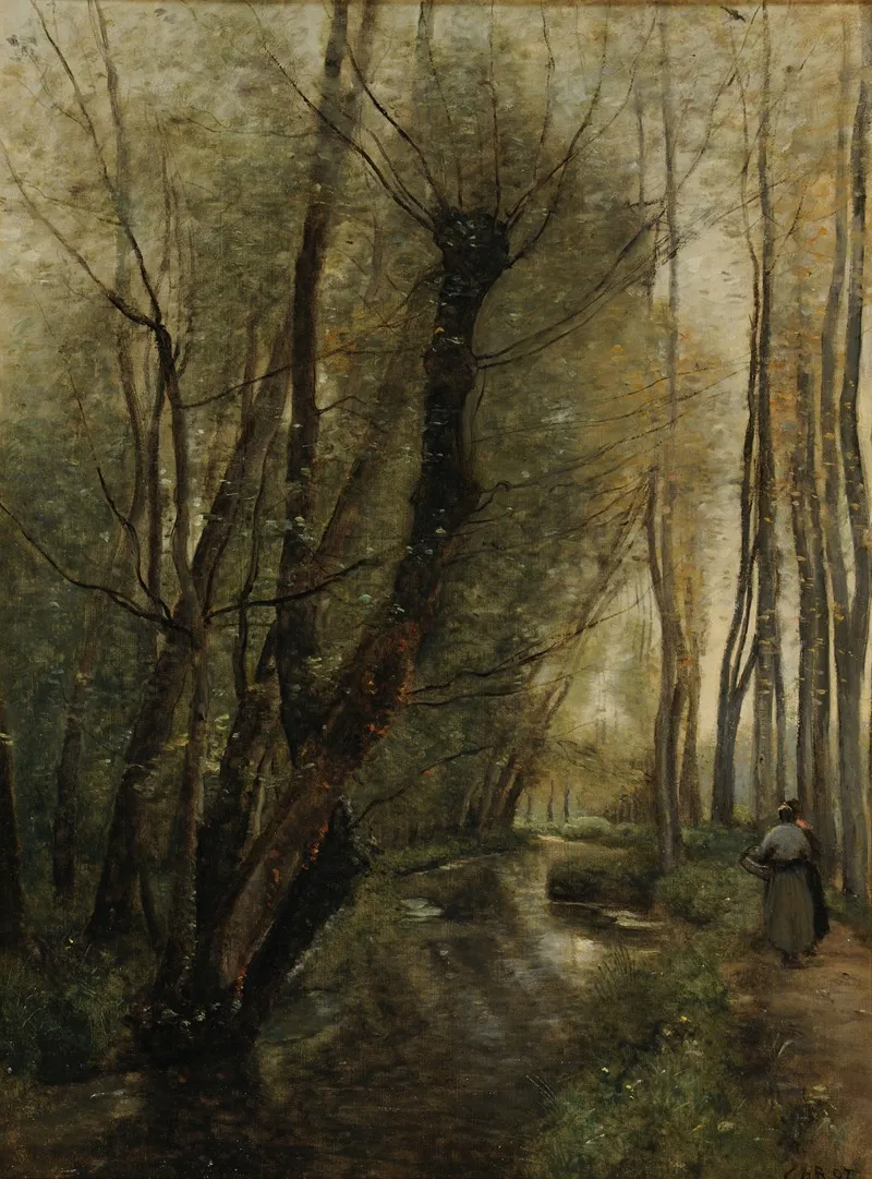 Un Ruisseau Environs De Beauvais Wall Art by Jean-Baptiste-Camille Corot - High-Resolution Digital Print