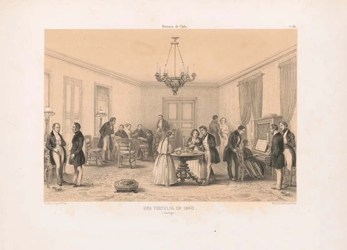 Una Tertulia En 1840 Santiago Wall Art by Pierre Frédéric Lehnert - High-Resolution Digital Print