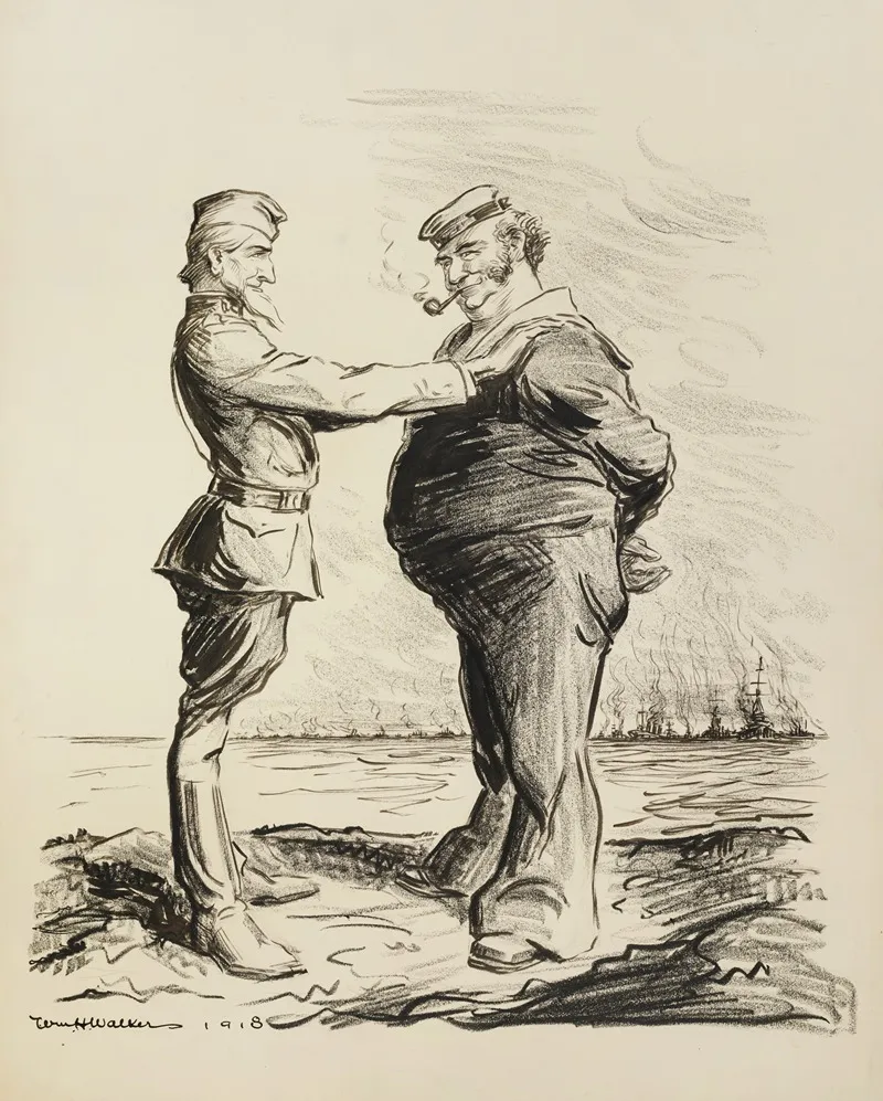 Uncle Sam In Army Uniform And A Man Representing Great Britain In A Navy Uniform Meet As Friends On A Shore