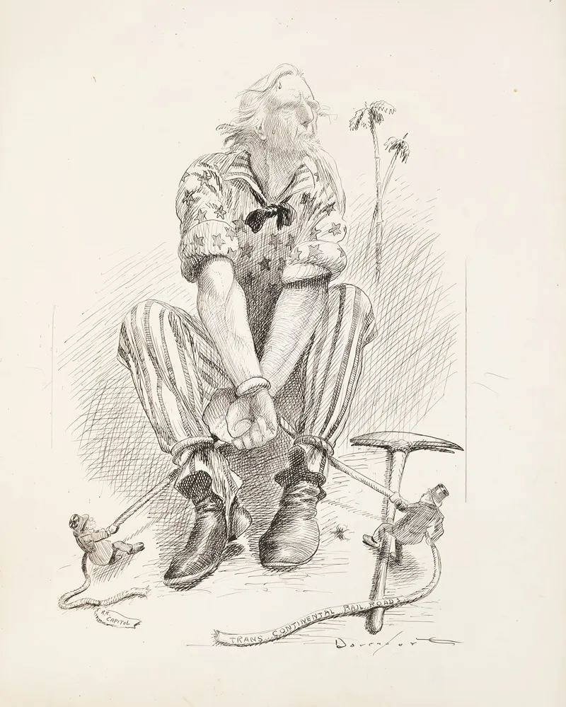 Uncle Sam Is Tied Hand And Foot By Two Miniature Men