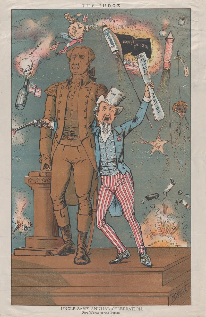 Uncle Sams Annual Celebration Fire Works Of The Period Wall Art by Thomas Worth - High-Resolution Digital Print