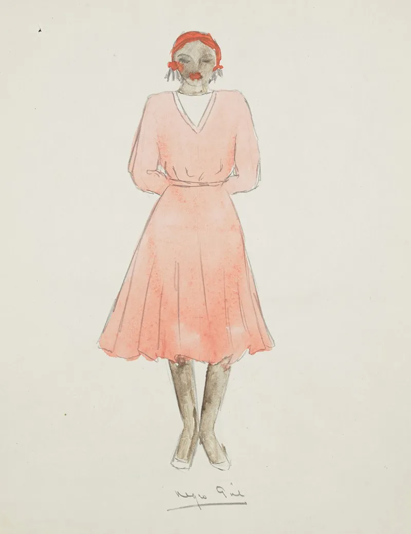 Uncle Toms Cabin Pink Dress With White Undershirt Red Bandana Wall Art by Peter Crosby - High-Resolution Digital Print