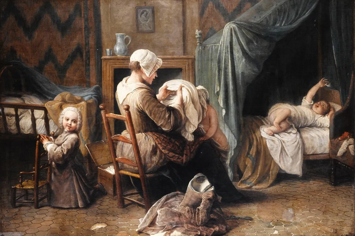 Une Chambre Ou Une Servante Habille Des Enfants Wall Art by Pierre Louis Dumesnil the Younger - High-Resolution Digital Print