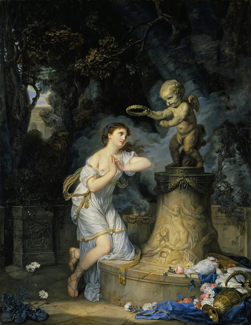 Une Jeune Fille Qui Fait Sa Priere Au Pied De Lautel De Lamour A Young Woman Praying At The Altar Of Love Wall Art by Jean-Baptiste Greuze - High-Resolution Digital Print