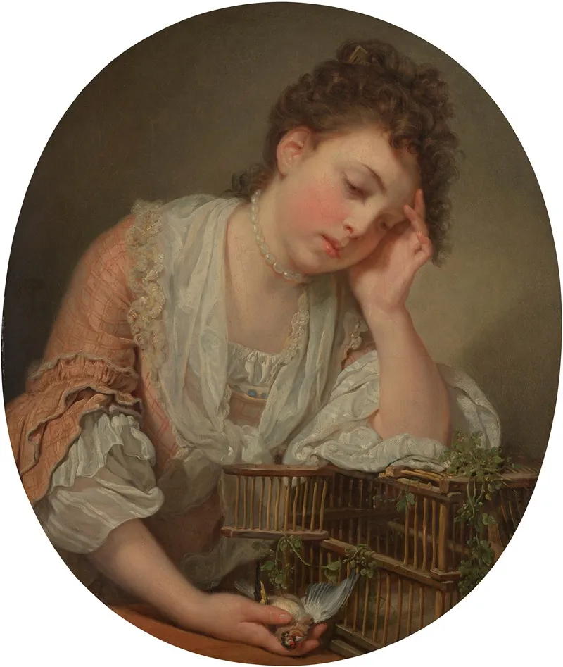 Une Jeune Fille Qui Pleure La Mort De Son Oiseau A Girl Weeping Over Her Dead Bird Wall Art by Jean-Baptiste Greuze - High-Resolution Digital Print