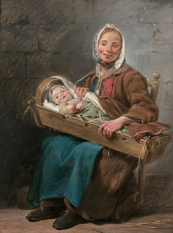 Une Savoyarde Portrait De Genevieve Lorry Epouse Du Peintre Tenant Son Fils Jean Noel Dans Un Berceau