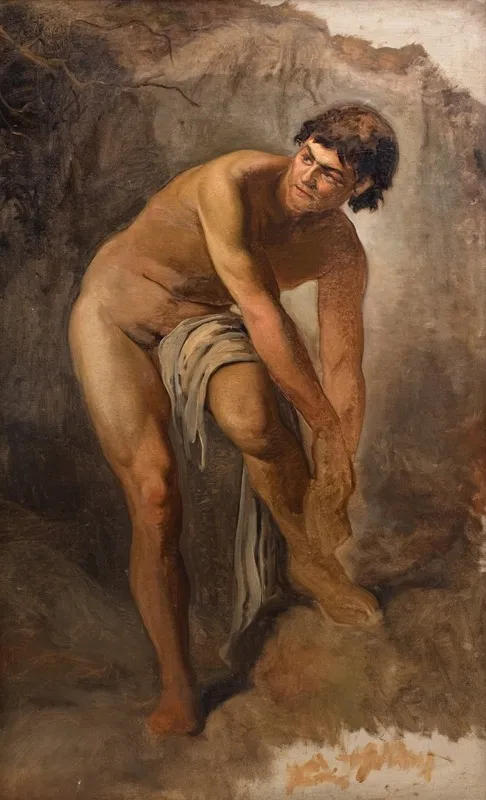 Ung Italiensk Mandsfigur I Klippelandskab Wall Art by Ludvig Abelin Schou - High-Resolution Digital Print