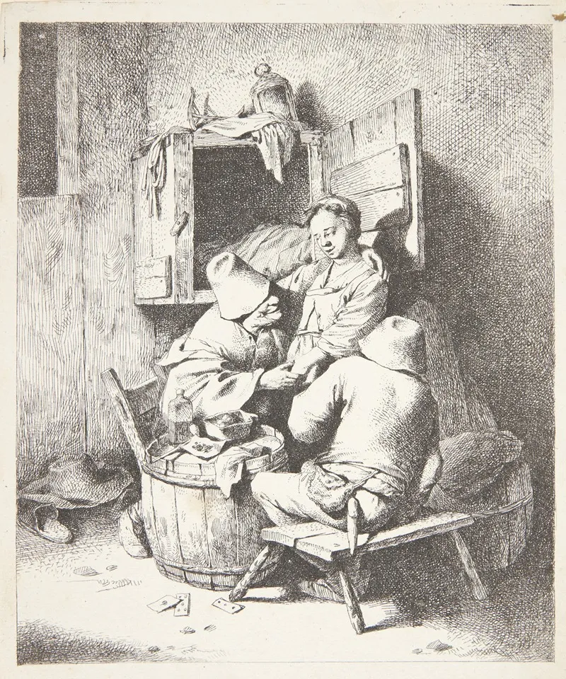 Ung Vaertinde Og To Siddende Maend I En Krostue Wall Art by Cornelis Pietersz. Bega - High-Resolution Digital Print