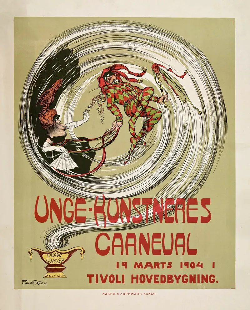 Unge Kunstneres Carneval 19 Marts 1904 I Tivoli Hovedbygning Wall Art by Rudolf Krog - High-Resolution Digital Print