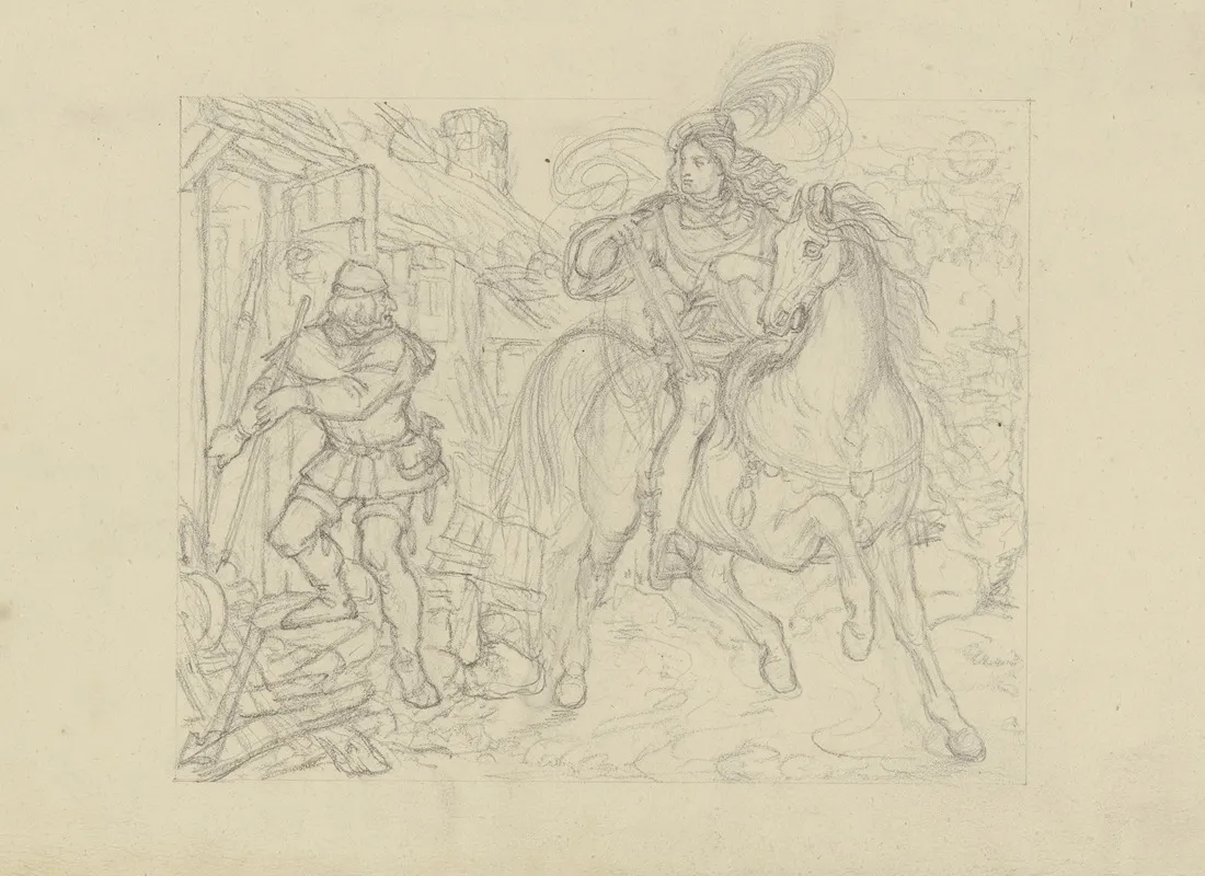 Ungedeutete Szene Ein Ritter Mit Armbrust An Einer Hutte Haltend Ein Knappe Betritt Diese 2