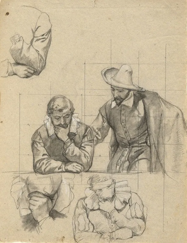 Unidentified Group Sketch For Signing Of The Compact In The Cabin Of The Mayflower Wall Art by Edwin White - High-Resolution Digital Print