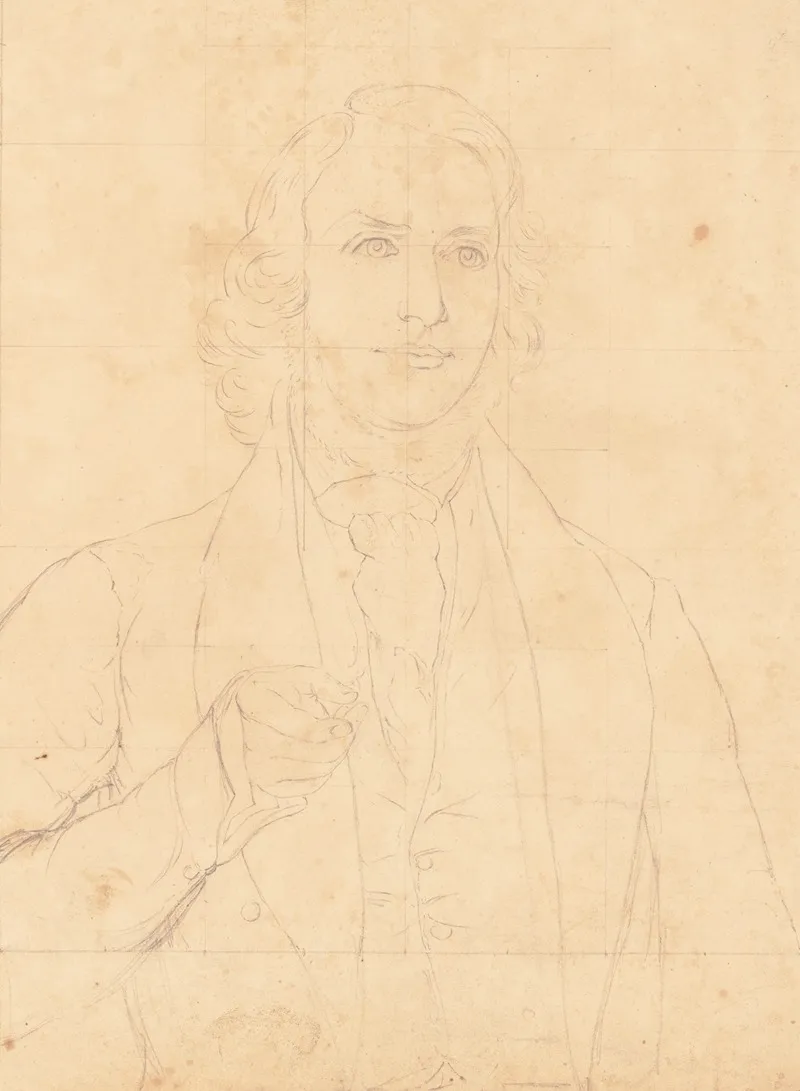 Unidentified Half Length Portrait Of A Man With Wavy Hair And A Beard Wearing A Cravat And Gesturing Forward